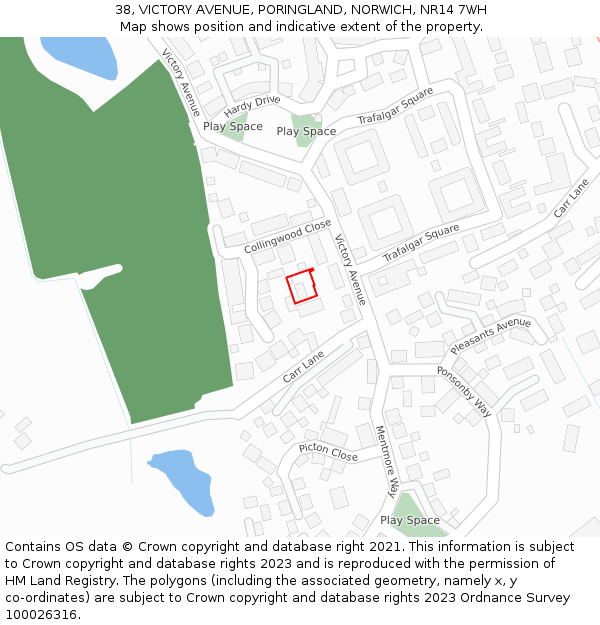 38, VICTORY AVENUE, PORINGLAND, NORWICH, NR14 7WH: Location map and indicative extent of plot