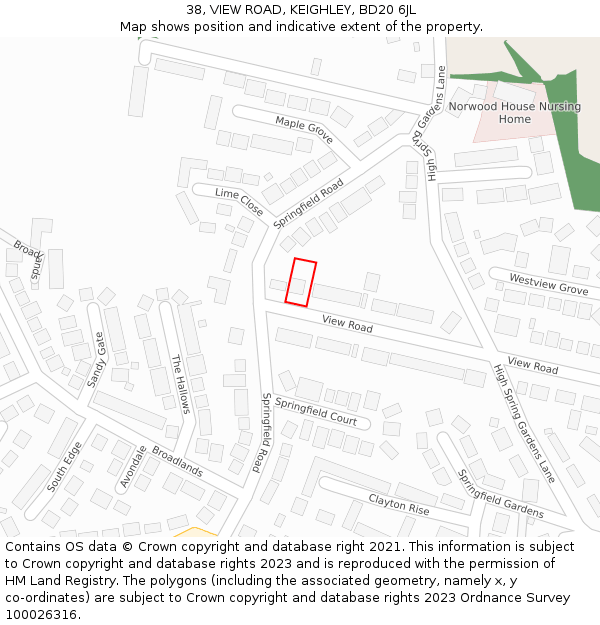 38, VIEW ROAD, KEIGHLEY, BD20 6JL: Location map and indicative extent of plot