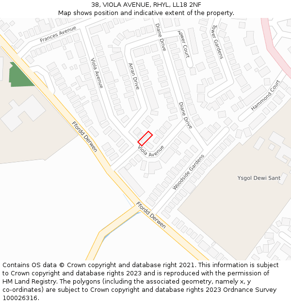 38, VIOLA AVENUE, RHYL, LL18 2NF: Location map and indicative extent of plot