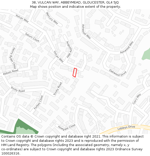 38, VULCAN WAY, ABBEYMEAD, GLOUCESTER, GL4 5JQ: Location map and indicative extent of plot