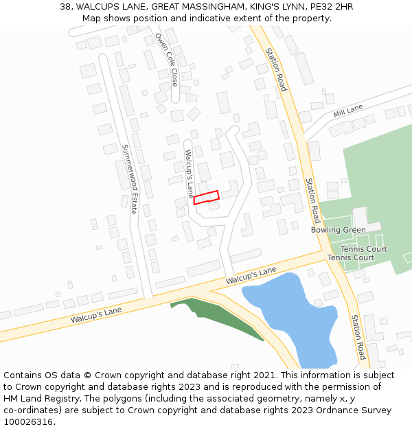 38, WALCUPS LANE, GREAT MASSINGHAM, KING'S LYNN, PE32 2HR: Location map and indicative extent of plot