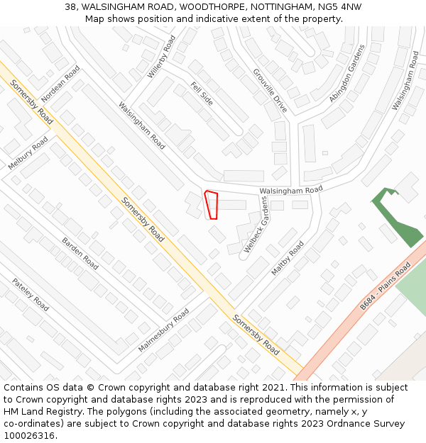 38, WALSINGHAM ROAD, WOODTHORPE, NOTTINGHAM, NG5 4NW: Location map and indicative extent of plot