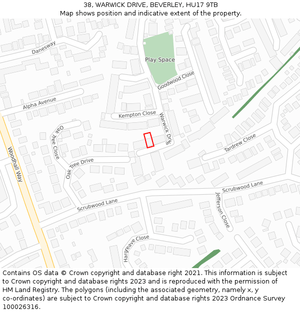 38, WARWICK DRIVE, BEVERLEY, HU17 9TB: Location map and indicative extent of plot