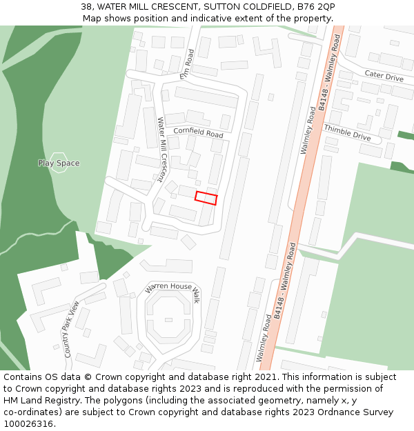 38, WATER MILL CRESCENT, SUTTON COLDFIELD, B76 2QP: Location map and indicative extent of plot