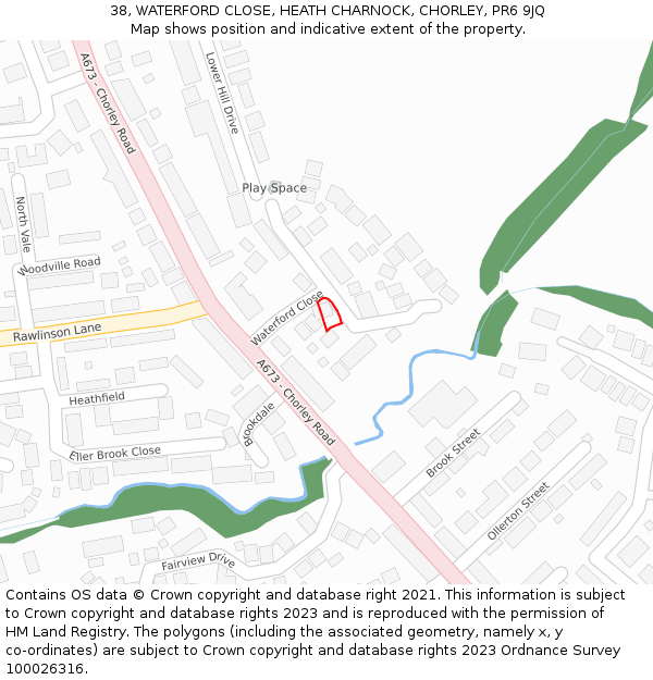 38, WATERFORD CLOSE, HEATH CHARNOCK, CHORLEY, PR6 9JQ: Location map and indicative extent of plot