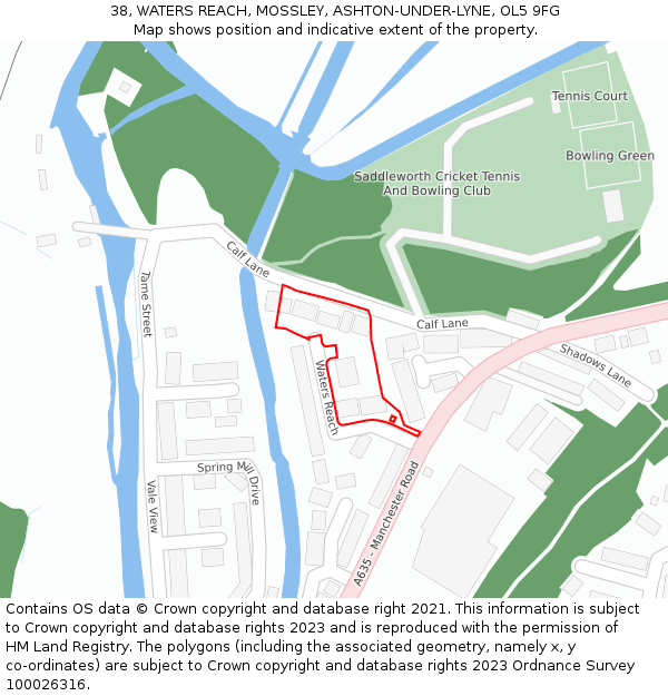 38, WATERS REACH, MOSSLEY, ASHTON-UNDER-LYNE, OL5 9FG: Location map and indicative extent of plot