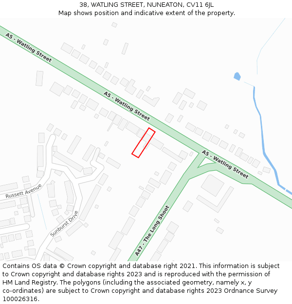 38, WATLING STREET, NUNEATON, CV11 6JL: Location map and indicative extent of plot