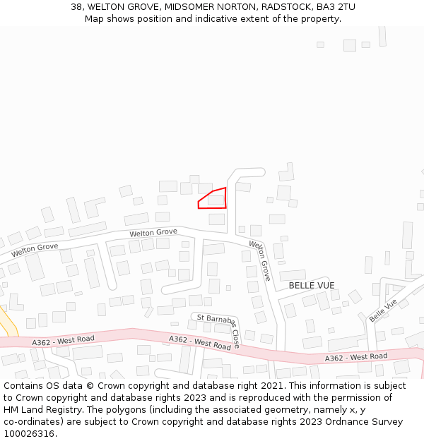 38, WELTON GROVE, MIDSOMER NORTON, RADSTOCK, BA3 2TU: Location map and indicative extent of plot