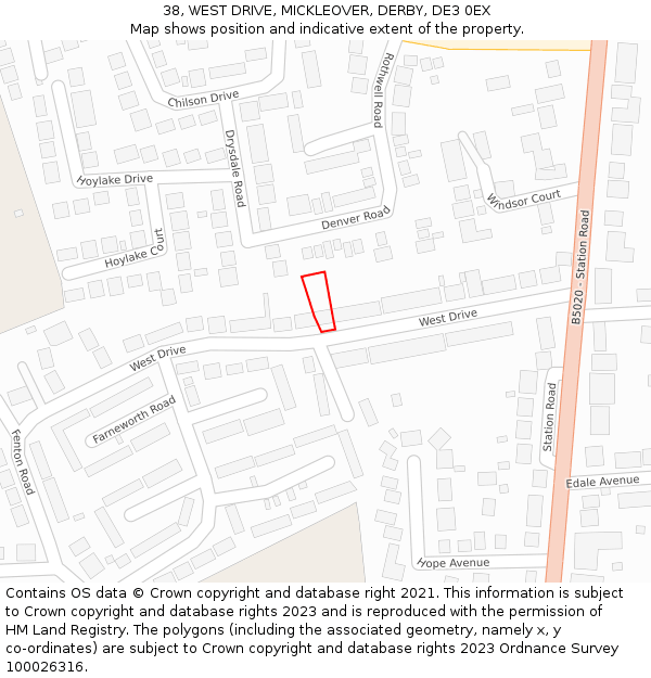 38, WEST DRIVE, MICKLEOVER, DERBY, DE3 0EX: Location map and indicative extent of plot