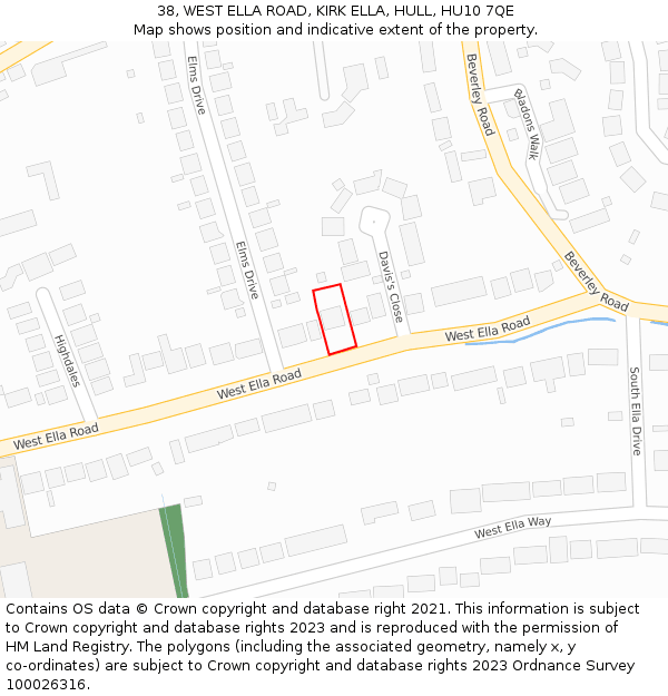 38, WEST ELLA ROAD, KIRK ELLA, HULL, HU10 7QE: Location map and indicative extent of plot