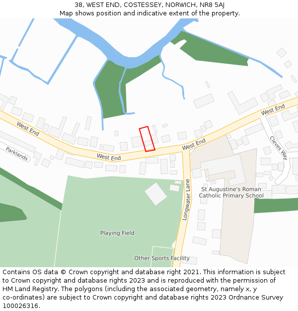 38, WEST END, COSTESSEY, NORWICH, NR8 5AJ: Location map and indicative extent of plot
