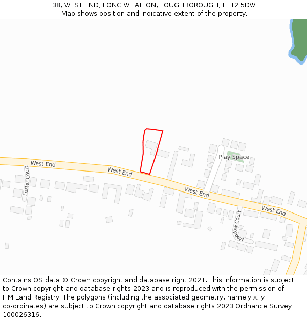 38, WEST END, LONG WHATTON, LOUGHBOROUGH, LE12 5DW: Location map and indicative extent of plot