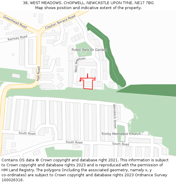 38, WEST MEADOWS, CHOPWELL, NEWCASTLE UPON TYNE, NE17 7BG: Location map and indicative extent of plot