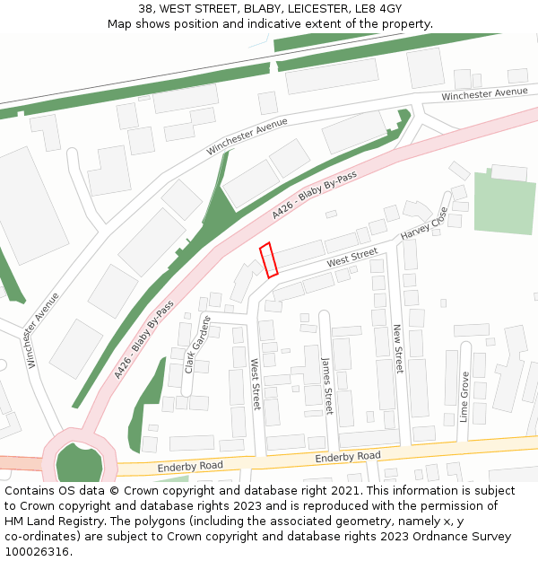 38, WEST STREET, BLABY, LEICESTER, LE8 4GY: Location map and indicative extent of plot