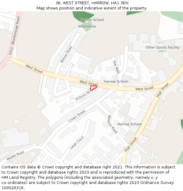 38, WEST STREET, HARROW, HA1 3EN: Location map and indicative extent of plot