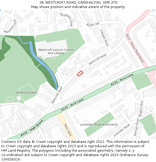 38, WESTCROFT ROAD, CARSHALTON, SM5 2TG: Location map and indicative extent of plot