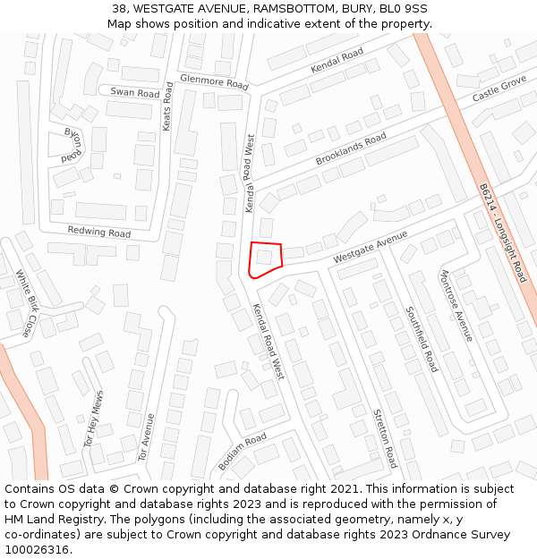 38, WESTGATE AVENUE, RAMSBOTTOM, BURY, BL0 9SS: Location map and indicative extent of plot