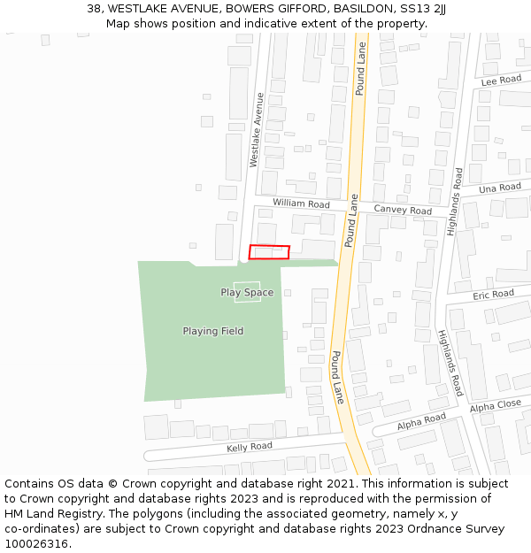 38, WESTLAKE AVENUE, BOWERS GIFFORD, BASILDON, SS13 2JJ: Location map and indicative extent of plot