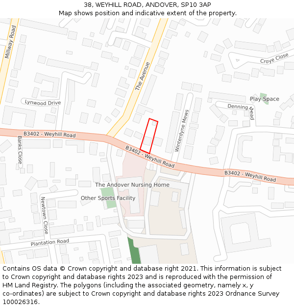 38, WEYHILL ROAD, ANDOVER, SP10 3AP: Location map and indicative extent of plot