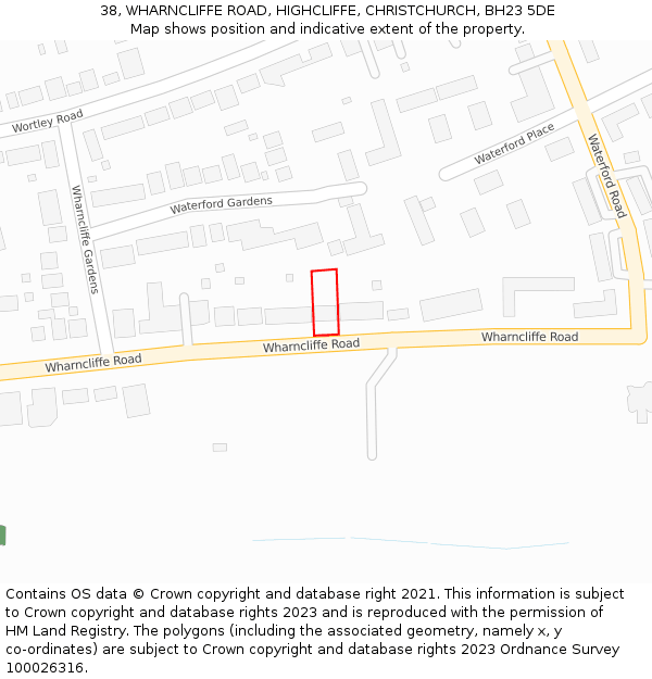 38, WHARNCLIFFE ROAD, HIGHCLIFFE, CHRISTCHURCH, BH23 5DE: Location map and indicative extent of plot