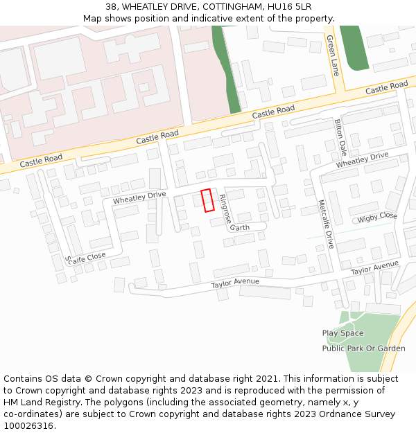38, WHEATLEY DRIVE, COTTINGHAM, HU16 5LR: Location map and indicative extent of plot