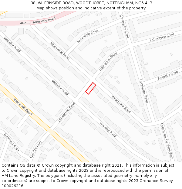 38, WHERNSIDE ROAD, WOODTHORPE, NOTTINGHAM, NG5 4LB: Location map and indicative extent of plot