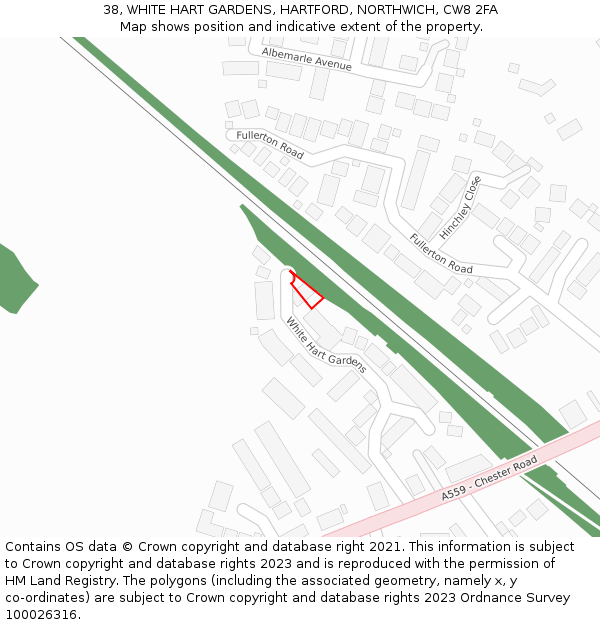 38, WHITE HART GARDENS, HARTFORD, NORTHWICH, CW8 2FA: Location map and indicative extent of plot