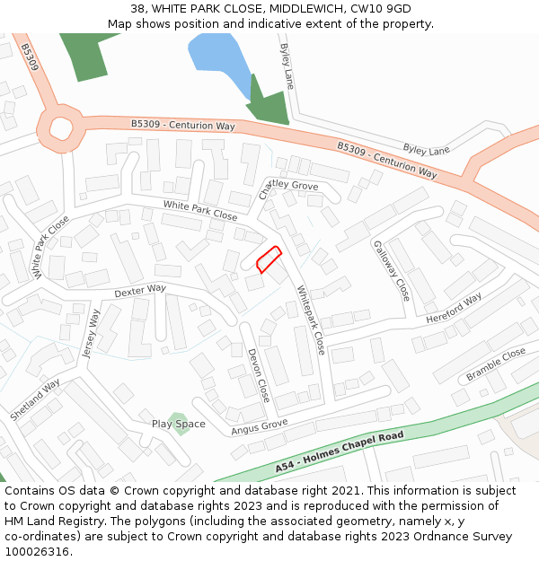 38, WHITE PARK CLOSE, MIDDLEWICH, CW10 9GD: Location map and indicative extent of plot