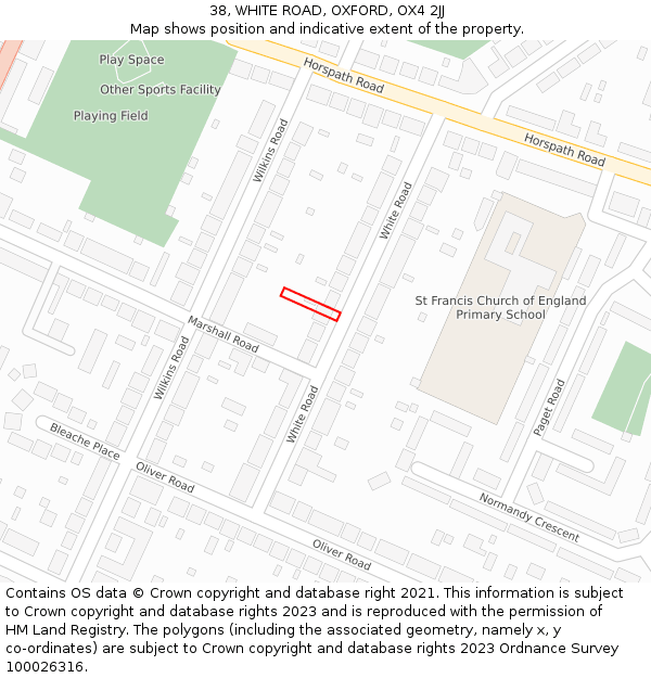 38, WHITE ROAD, OXFORD, OX4 2JJ: Location map and indicative extent of plot