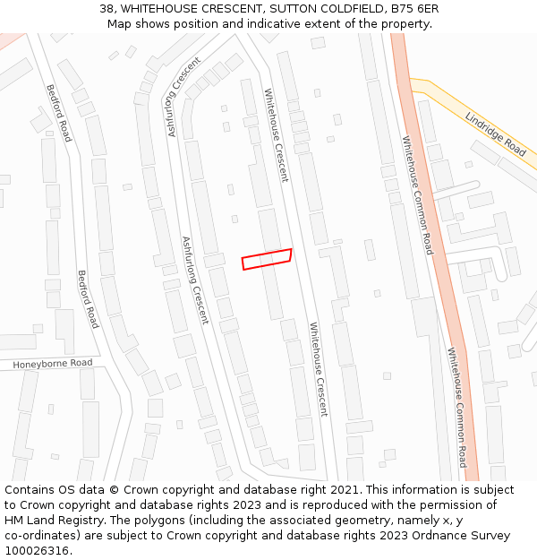 38, WHITEHOUSE CRESCENT, SUTTON COLDFIELD, B75 6ER: Location map and indicative extent of plot