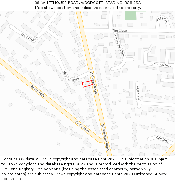 38, WHITEHOUSE ROAD, WOODCOTE, READING, RG8 0SA: Location map and indicative extent of plot