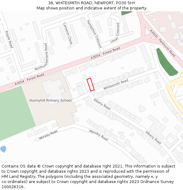 38, WHITESMITH ROAD, NEWPORT, PO30 5HY: Location map and indicative extent of plot