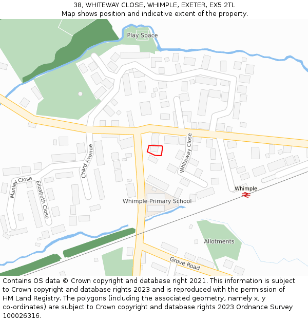 38, WHITEWAY CLOSE, WHIMPLE, EXETER, EX5 2TL: Location map and indicative extent of plot