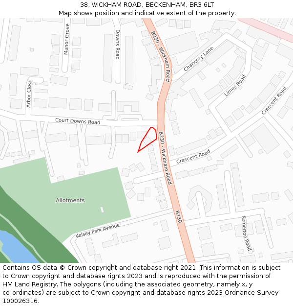 38, WICKHAM ROAD, BECKENHAM, BR3 6LT: Location map and indicative extent of plot