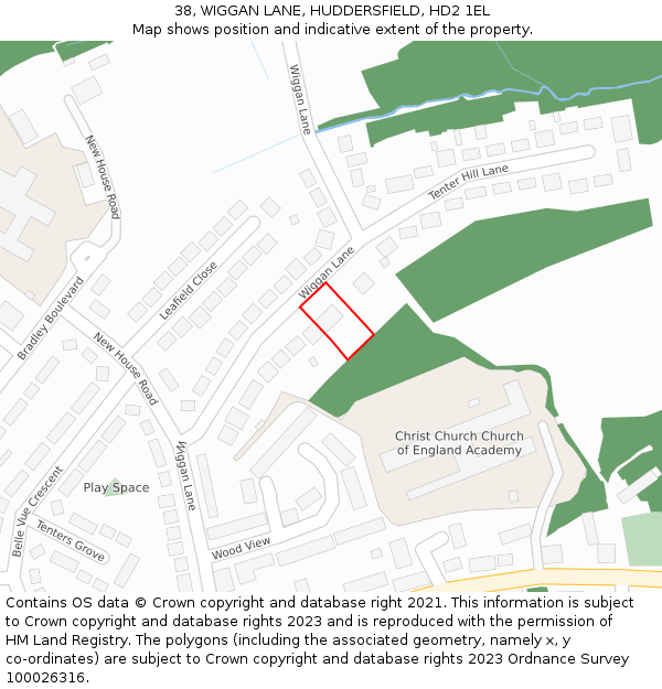 38, WIGGAN LANE, HUDDERSFIELD, HD2 1EL: Location map and indicative extent of plot