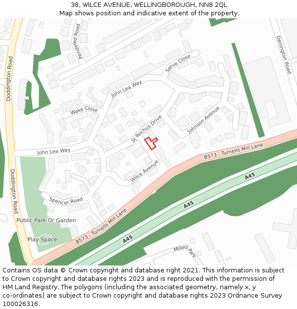 38, WILCE AVENUE, WELLINGBOROUGH, NN8 2QL: Location map and indicative extent of plot