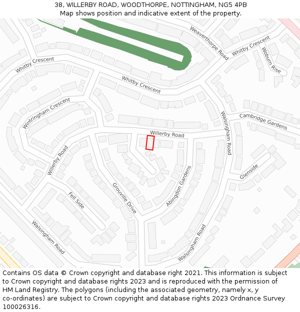 38, WILLERBY ROAD, WOODTHORPE, NOTTINGHAM, NG5 4PB: Location map and indicative extent of plot