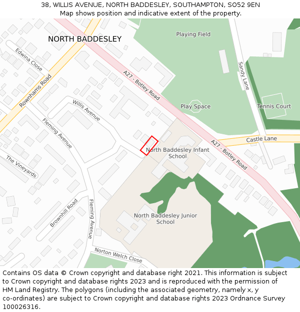 38, WILLIS AVENUE, NORTH BADDESLEY, SOUTHAMPTON, SO52 9EN: Location map and indicative extent of plot