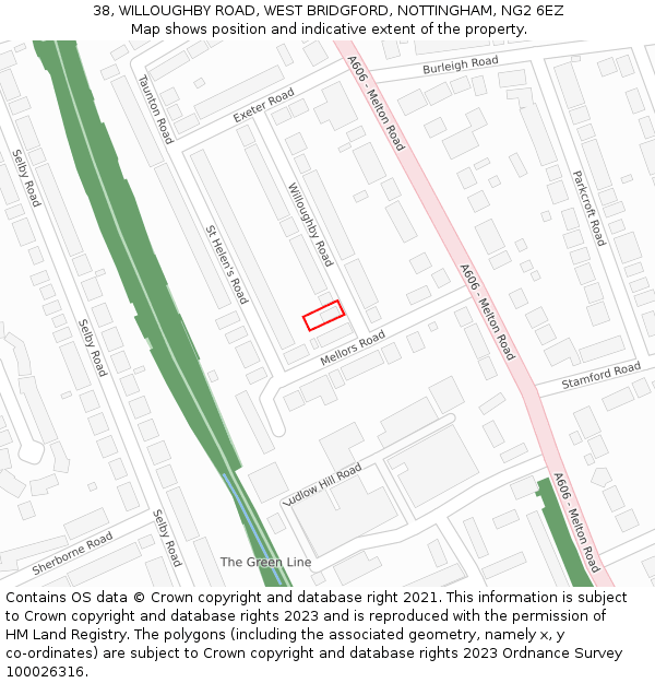 38, WILLOUGHBY ROAD, WEST BRIDGFORD, NOTTINGHAM, NG2 6EZ: Location map and indicative extent of plot