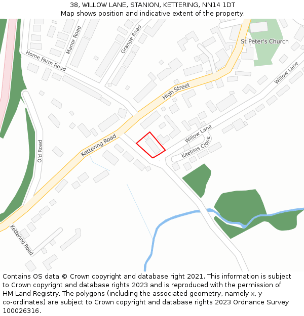 38, WILLOW LANE, STANION, KETTERING, NN14 1DT: Location map and indicative extent of plot