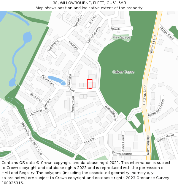 38, WILLOWBOURNE, FLEET, GU51 5AB: Location map and indicative extent of plot