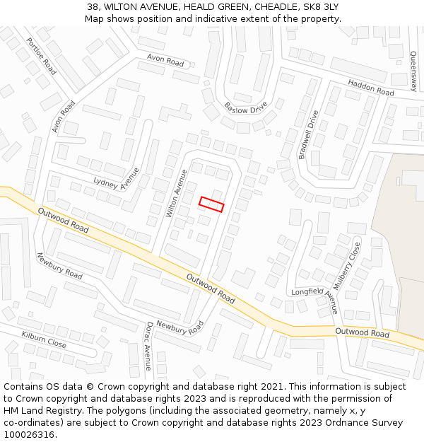 38, WILTON AVENUE, HEALD GREEN, CHEADLE, SK8 3LY: Location map and indicative extent of plot