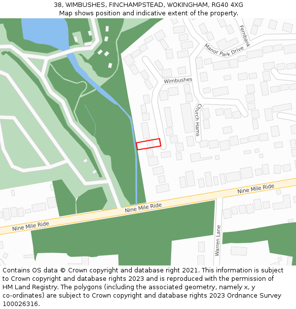 38, WIMBUSHES, FINCHAMPSTEAD, WOKINGHAM, RG40 4XG: Location map and indicative extent of plot