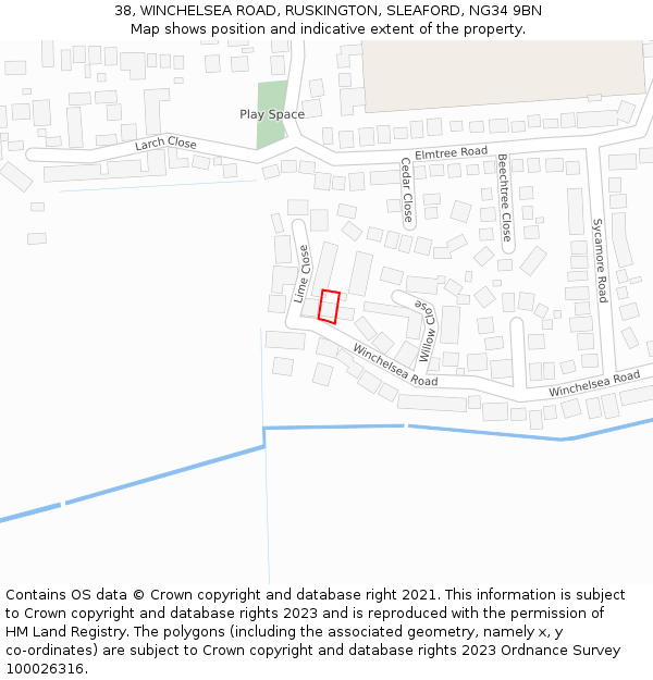 38, WINCHELSEA ROAD, RUSKINGTON, SLEAFORD, NG34 9BN: Location map and indicative extent of plot