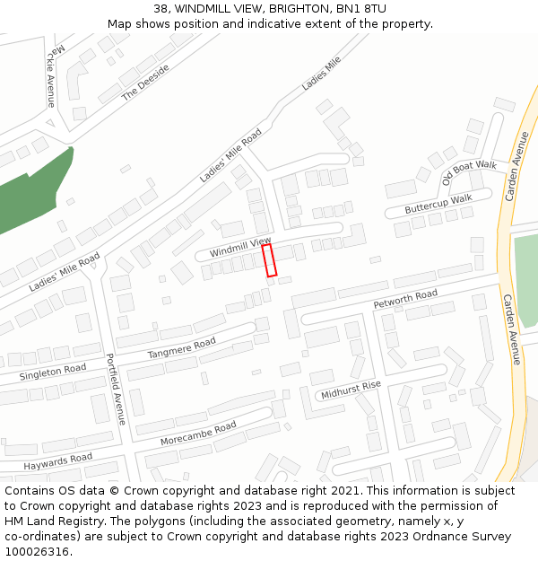 38, WINDMILL VIEW, BRIGHTON, BN1 8TU: Location map and indicative extent of plot