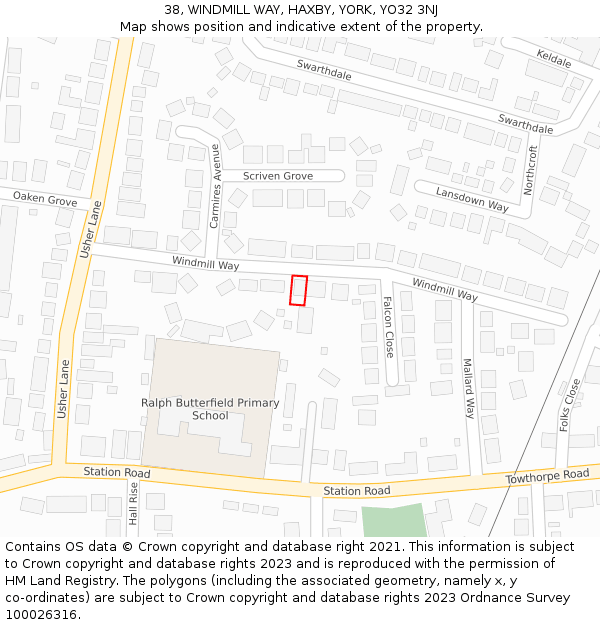 38, WINDMILL WAY, HAXBY, YORK, YO32 3NJ: Location map and indicative extent of plot