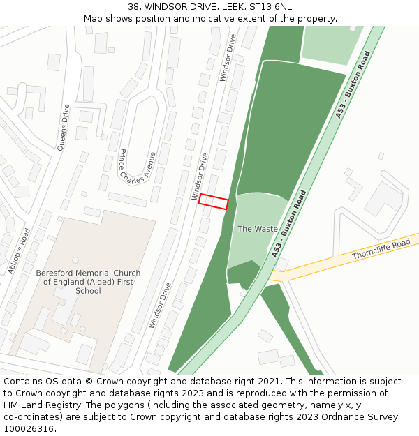 38, WINDSOR DRIVE, LEEK, ST13 6NL: Location map and indicative extent of plot