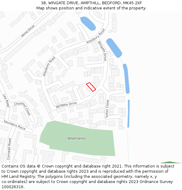 38, WINGATE DRIVE, AMPTHILL, BEDFORD, MK45 2XF: Location map and indicative extent of plot