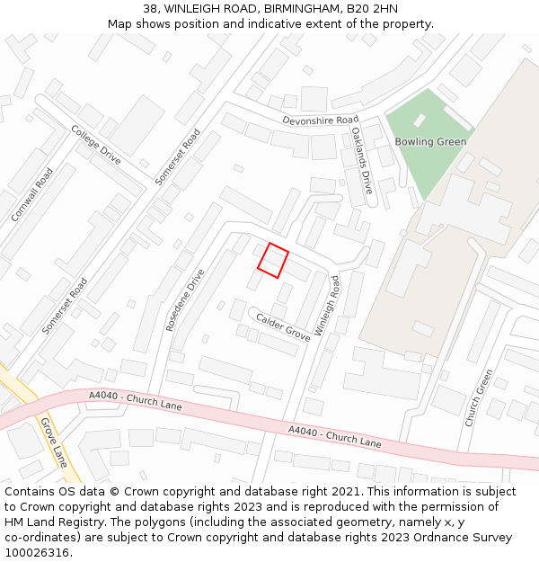 38, WINLEIGH ROAD, BIRMINGHAM, B20 2HN: Location map and indicative extent of plot