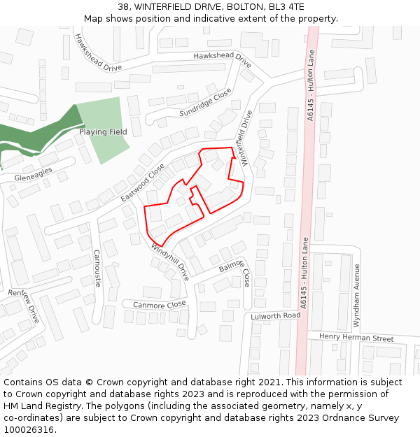 38, WINTERFIELD DRIVE, BOLTON, BL3 4TE: Location map and indicative extent of plot